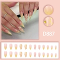 24pcs yellow gradient almond press-on nails with 3D white flowers and rhinestones - 3D Flower Ombre Style With Glue (D887)