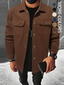 Men's loose corduroy work jacket shacket in coffee brown with chest pockets - Coffee