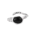 Anello irregolare in argento sterling S925 con una pietra centrale in agata nera - Aperto Regolabile / Stile JT931