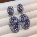 Macro di orecchini vintage con motivo a fiori in cristallo viola e pavé di pietre - Stile Patchwork Fiore Viola (48#)