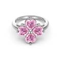 Elegant s925 silver four-leaf clover ring featuring pink heart-shaped cubic zirconia - Platinum Plated Pink Zirconia / Size 6