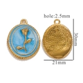 Golden oval rose pendant with blue enamel, 30x21mm vintage flower charm DIY jewelry - Rose Oval Relief Pendant (Z2375GC) / Blue