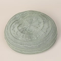 Top down close-up of light green knitted beret showing intricate texture and crown pattern - M(56-58cm) / Green
