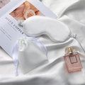 Satin sleep mask and drawstring pouch set in minimalist pearl white silk fabric - 2-Piece Set (Eye Mask + Bag) / White