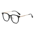 Occhiali quadrati retrò oversize con montatura nera e stanghette in metallo - Occhiali con Lenti Trasparenti / Montatura Nero Oro C1