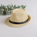 Cappello di paglia beige classico con fascia in similpelle marrone scuro e fibbia - Stile Bambini (52-54cm) / Beige