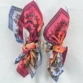 Pink and blue paisley pattern butterfly hair claw clip with gradient fabric bow accessory - Colorful Paisley Double-Sided Claw Clip D (Pink Orange Blue Purple Gradient)
