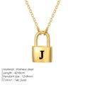 14K gold plated stainless steel padlock necklace featuring an engraved letter J pendant - Letter J Style