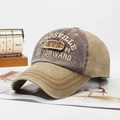Khaki and dark grey vintage washed baseball cap with BROSVILLE embroidery - Adjustable / Coffee Front Beige Body