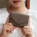 Slim genuine leather envelope wallet in elephant gray with pebbled texture and button - Khaki