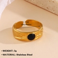 18K vergoldeter Edelstahlring, verstellbar, mit schwarzem Emaille-Rund-Inlay - Goldener Geometrischer Einzelkreis (854-5)