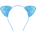 Sparkly light blue cat ear headband with glitter sequins for women and kids - Blue (Coarse Glitter)
