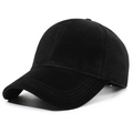 Classic black faux mink baseball cap featuring minimalist six-panel corduroy design - Adjustable / Black