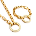 Gold-plated Cuban chain necklace and bracelet set with rhinestone circle pendant - Gold Set (KS189800-Z)