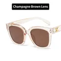 Retro square oversized sunglasses with champagne frames and tea brown lenses - Champagne Frame Tea Lens