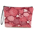 Neceser rojo con rosas rosas y estampados de corazones con una cremallera negra - Estilo de Corazón de Rosa Blanca y Rosa / 17*25cm