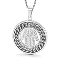 Silberne Hamsa-Hand Anhänger Halskette im runden Hohl-Design mit Zirkonia-Akzenten - Silberne Runde Hamsa Hand (KP47144-K)