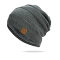 Berretto in maglia grigio scuro con fodera in pile caldo e toppa logo F&S in pelle - Grigio