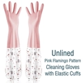 Pink waterproof rubber kitchen gloves with flamingo print elastic cuffs for household cleaning - S (Palm Width <7CM) / Elastic Cuff Single Layer / Pink Flamingo