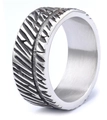 Close-up of wide silver textured ring showing leaf vein patterns and polished finish - Leaf Vein Texture Style (14301)