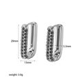 Orecchini a U in acciaio argentato con zirconi neri e dimensioni dettagliate del prodotto - Argento con Zirconia Nera (TE6372-GN-S)