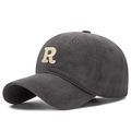 Dark grey baseball cap with white embroidered R letter and premium brushed texture - Gray