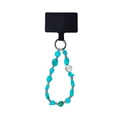 Ethnic irregular turquoise bead phone lanyard with silver pendant and black connector - Short Style 25cm