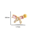 Bow-shaped piercing stud with pink and clear zircon stones in a gold setting - 11# Golden