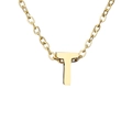 Gold plated stainless steel necklace with polished letter T pendant and cable chain - Letter T
