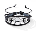 Geflochtenes schwarzes Lederarmband mit weißem Faith-Anhänger und Metallperlen-Charm - Weißer Faith Anhänger / Weiß