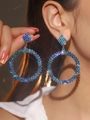 Blue oversized circular hoop earrings with sparkling rhinestones for a statement look - Blue Full Diamond DTE1516125-S20BU