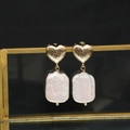 Baroque pearl drop earrings featuring a gold heart stud and lustrous white pearl pendant - Heart Stud White Square Baroque