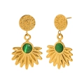 Orecchini vintage in acciaio inossidabile placcato oro 18K con agata verde in stile francese - Orecchini con Ciondolo in Agata Verde Vintage - Oro