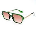Vintage pilot sunglasses with green translucent frames and gradient reddish-brown lenses - Green Frame Gold Leg Tea Pink Lens