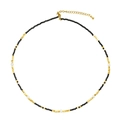 Collier vintage français en spinelle noire avec perles blanches et accents dorés - Collier en Perles de Pierre Naturelle (XL-194)
