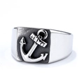 Vintage stainless steel anchor ring for men with rectangular face in polished silver finish - US 7 / Steel