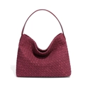Handcrafted woven tote bag in burgundy suede texture with a stylish crossbody design - Burgundy