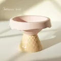 Pink ceramic ice cream cone shaped elevated cat bowl with waffle texture base - Ice Cream Bowl Pink