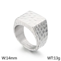 Men's 14mm silver hammered stainless steel signet ring with a textured punk style finish - US 7 / Silver (KR105959-KJX)