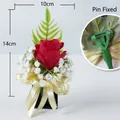 Artificial red rose boutonniere with gold ribbon and pin for wedding or business - Red Rose Gold Ribbon (Style 10) - Pin Fixation