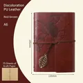 A6 Reddish Brown Vintage PU Leather Notebook with Embossed Leaf and Metal Charm - Red Brown / A6