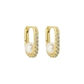 Elegant gold U-shaped earrings featuring a white pearl and shimmering zircon row - 925 Silver / 18K Gold