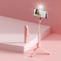 Pink Bluetooth selfie stick with integrated tripod and foldable LED fill light feature - Pink Extended 93cm With Light (Z5S)