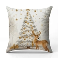 Linnen kerstkussenhoes met witte sneeuwpop en rendierprint voor bankdecoratie - Rendier en Kerstboom