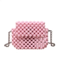 Handmade pink beaded crossbody bag with silver metal chain and glossy acrylic texture - 13*10*2.5cm / Pink