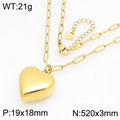 18K gold heart pendant twisted chain necklace with 19x18mm pendant and 520mm length - Polished 3D Heart Paperclip Chain Style (KN299612-GC)