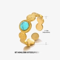 Adjustable golden stainless steel ring with turquoise stone and hammered texture finish - Turquoise Style (ZN010-4)