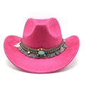 Detailansicht eines rosaroten Wildleder-Cowboyhutes mit böhmischem Perlenband und Türkis - M (56-59cm) / Rosarot Wildleder