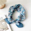 Floral print cotton linen scarf in navy blue and light blue hues on white surface - 25 Cotton - Five-Color Flower Blue