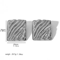Detail showing wavy textured silver square earrings with precise measurements and weight - Silver Style (TE6631-S)